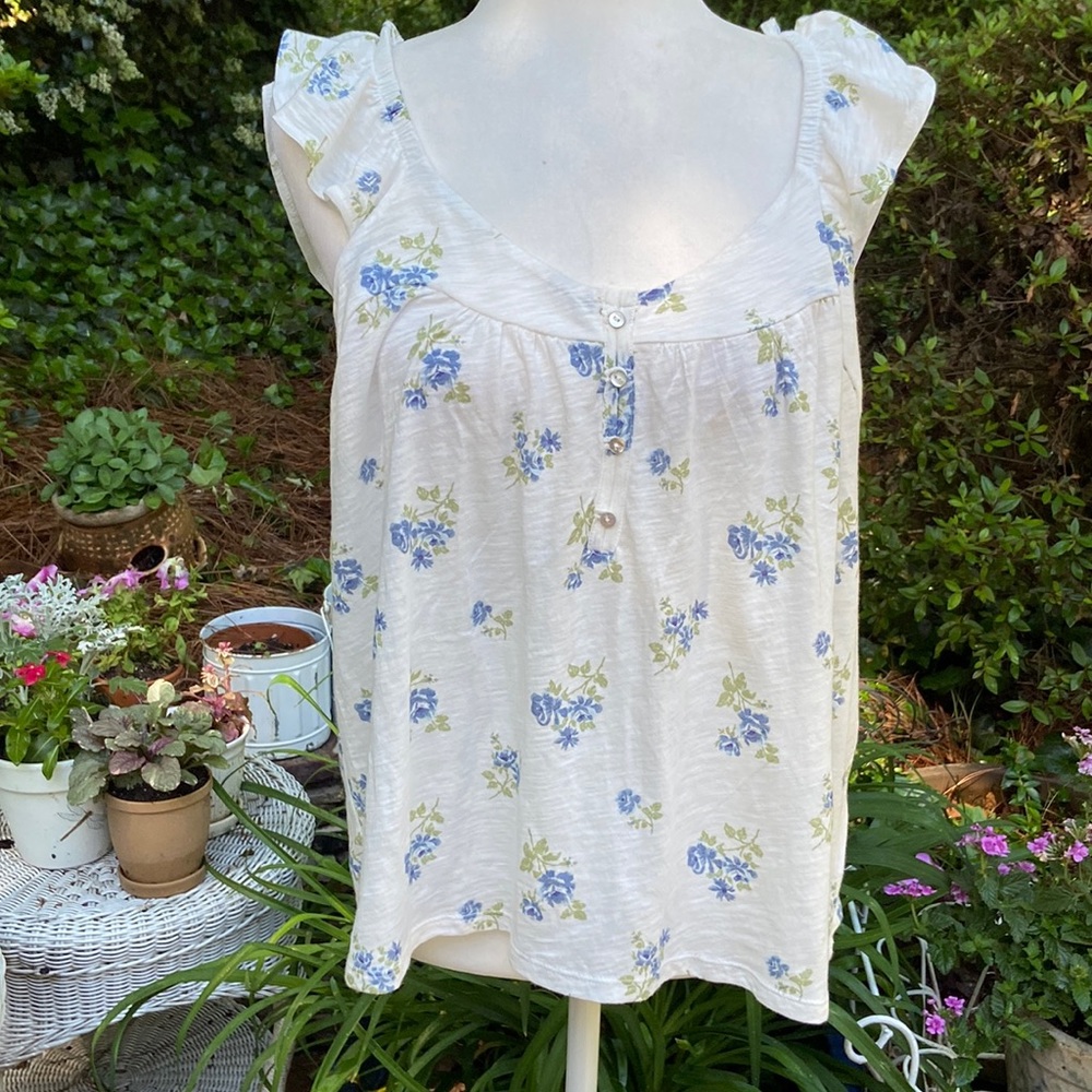 Floral White and Blue Women's Top